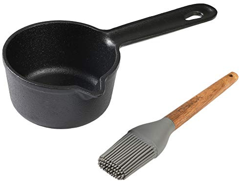 HAWOK Cast Iron Melting Pot, Sauce Pan with Brush, Dia.3.9, 8.8oz, Pre-Seasoned