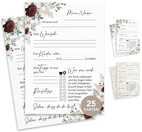 luftundliebe 25 Gästekarten Hochzeit - Gästekarten zum ausfüllen - Gästebuchkarten Trauung - Gästebuchseiten - Hochzeitsspiel - Burgundy