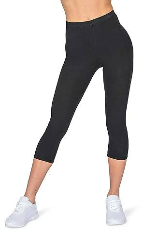 looksy Capri 3/4-långa leggings för kvinnor träningsbyxor beskurna yoga bomullsbyxor plusstorlek, Svart, M