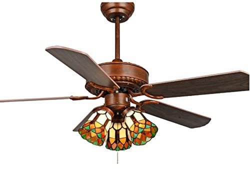 GAUUA Konoha Ceiling Fan Light American Style Retro Chandelier Ceiling Fans with Light And Remote Mute Tiffany Style Handmade Stained Glass Shade Bedroom Apartment Hotel,A_52inch