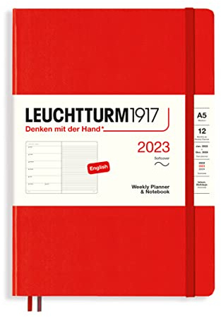 LEUCHTTURM1917 365904 Wochenkalender & Notizbuch Softcover Medium (A5) 2023, 12 Monate, Rot, Englisch