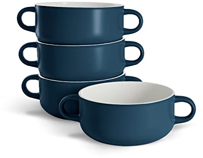 Kook Suppentöpfe, Keramikschalen, Braten, ofen-, mikrowellen- und spülmaschinenfest, mit Griffen, für Auflauf, Nudeln, Müsli, 530 ml, 4 Stück (Marineblau)