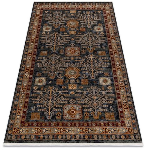 Wollteppich KESHAN für Wohnzimmer Schlafzimmer dunkelblau/rot 120x145 cm