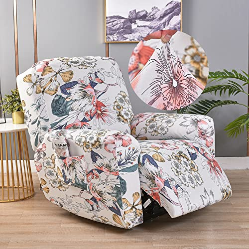Highdi Stretchhusse für Relaxsessel Komplett Sesselschoner Blumen Bedruckter Sesselbezug 4-teilige Stretch Relaxsessel Bezüge für Fernsehsessel, Recliner Sesse, Schaukelstuhl (Bunte Blumen)