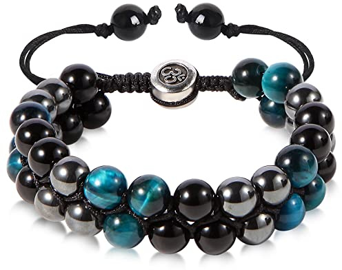 Triple Protection Bracelet - for Protect & Balance - Energy Crystal Bracelets for Men Women - Bring Good Luck & Prosperity - Tiger Eye Hematite & Black Obsidian Jewelry Natural Stone Healing Bracelet