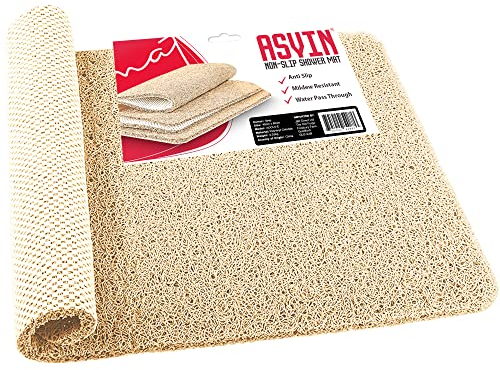 Asvin Soft Textured Anti Slip Bath & Shower Mat for Inside Shower & Wet Areas (40x60cm Beige) Phthalate Free Rubber Loofah Bathroom Mats for Slippery Surfaces Quick Dry Antibacterial & Mould Resistant