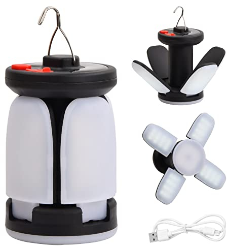 Linterna Camping Solar con 6 Modos, Plegable Lámpara de Camping LED, Impermeable Luz para Tienda de Campaña con Gancho, Luz de Camping Recargable para Exteriores Senderismo Pesca Jardín Emergencia