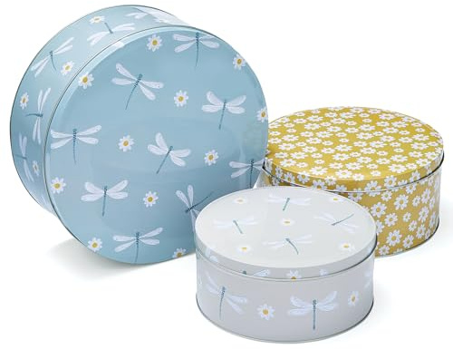 Cooksmart Set of 3 Nesting Cake Storage Tins – British Design | 3 Sizes Included, Nesting Design, Airtight Style Lids, Retro Look, Kitchen Storage