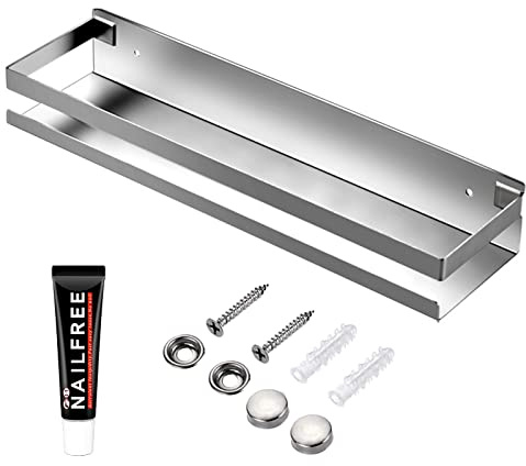 YANYYGu Rostfreie Metall-Aufbewahrungsschweberegale Wandmontierte Rechteckige Regale für Badezimmer, Küchen und Waschküchen (40cm Silber)