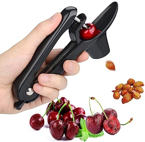 Cherry Pitter Tool, Heavy-Duty Stainless Steel Pitting Tool, Portable Cherries Corer Stoner Seed Tool with Lock Design, Fruit Pit Remover for Cherry Jam(Black)