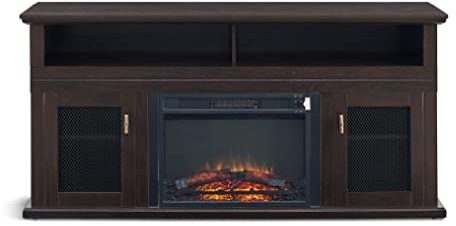 ZYMEN Mueble para TV de 64,5”x15,5”x31” Mueble para TV Mueble para TV de hasta 65 con Chimenea Eléctrica Muebles para el Hogar Marrón Oscuro Commemoration Day