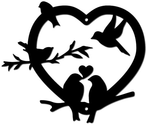 CREATCABIN Heart Metal Bird Wall Decor Birds on The Branch Art Iron Wall Signs Hanging Decoration Ornament Sculpture for Balcony Garden Home Living Room Decoration Outdoor Black 11.8x7.9Inch