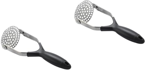 BESTonZON 2pcs Garlic Presser Potato Ricer Masher Stainless Steel for Easy Squeezing Non-Slip Handle for Home Camping