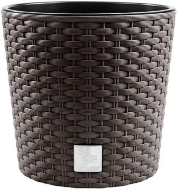 Blumentopf, in Rattan-Optik,Rund Blumentopf, pflanzkübel, Ink. Einsatz, Vielseitiger, übertöpfe, Blumenübertopf, übertopf, Verfügbar in 4 Größen und 4 Farben - Stilvolles Design (Braun, ø 40 cm)