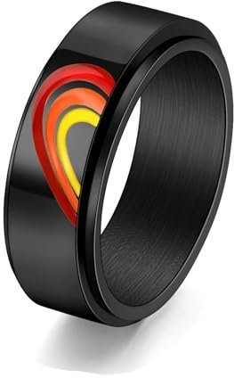 Vintage Ringe Herren, Edelstahl Ring Verlobung Schwarz Liebe Regenbogen Damen Schmuck 8mm Breit Größe 67 (21.3) Komfort Fit mit Box