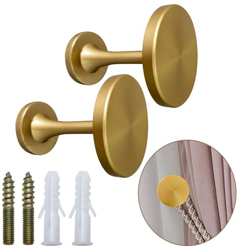 Shonmogar Curtain Tiebacks 2 Pack Curtain Holdbacks Zinc Alloy Curtain Tiebacks Wall Mounted with Screws, Decorative Curtain Holders for Drapes Stylish Gold Curtain Tieback Hooks for Home Office