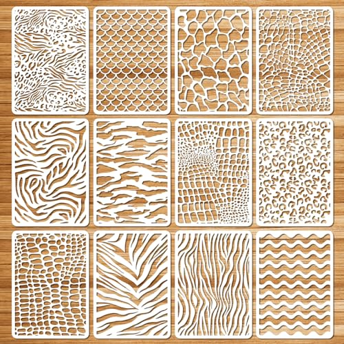 SRIZIAN 12 Stück Schablonen Set, Wiederverwendbare Kunststoff Vorlagen für Handwerk, Möbel, Wand, Wohnkultur und Scrapbooking
