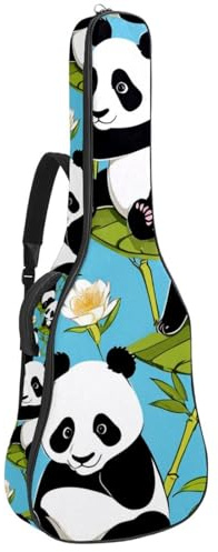 Tasche für Akustikgitarre, Universaltasche für 40/41/42 Zoll, Reißverschluss, wasserdichte Gigbag mit Schutzschicht, mehrere Taschen, süßer Panda auf Blau, mehrfarbig, 42.9x16.9x4.7 in, Gitarrentasche