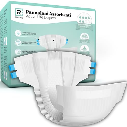 RMOVE 25 Pannoloni per Anziani Taglia L Super Assorbenti per Notte e Incontinenza Adulti, Segnale Pipì, pannolini Traspiranti Unisex Ipoallergenici con Adesivo Fissaggio Sicuro, Fasce Elastiche