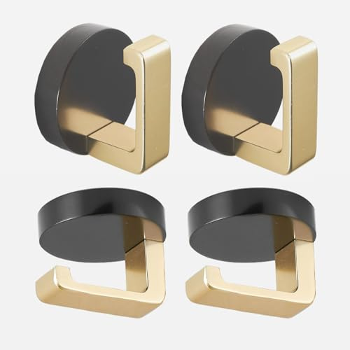 FFK Handtuchhaken, 4 Stück, Deckenhaken, Unterboden-Handtuchhaken, Wandgarderobe, Kleiderhaken, Kleiderbügel, Schrank, Türhaken für Badezimmer, Küche, Wandmontage, Aluminium, Schwarz und Gold
