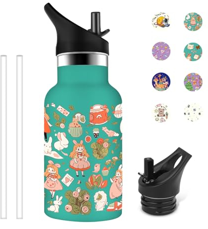 Grsta Borraccia Termica Bambini 350ml - Personalizzata con Cannuccia, Senza BPA, Facile da Trasportare per Scuole, Campeggi, Uffici, Verde