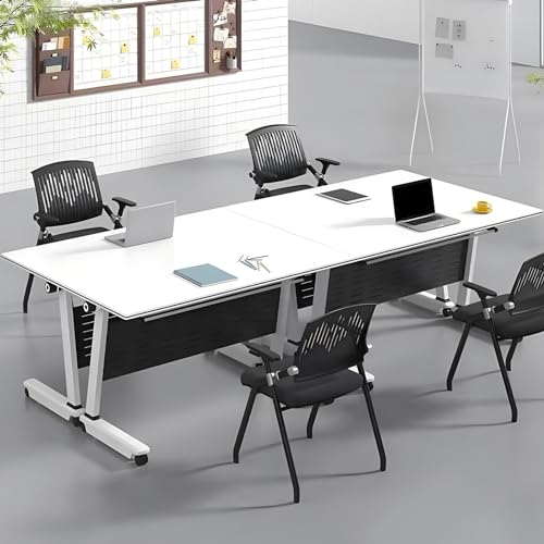 Konferenztisch, 4er-Pack Klappbarer Konferenzraumtisch, 55,5L x 23,6B x 29,5H Zoll Rechteckiger Schulungsseminartisch Besprechungstische, Moderner Klapptisch auf Rädern für den Schulungsraum im Homeo