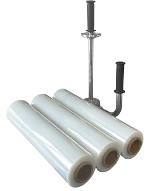 Kortpack : 3 Rollen Stretchfolie + 1 abroller/Stretchfolie 20my 450mm breit x 300 meter/Palettenfoliee Wickelfolie Verpackungsfolie