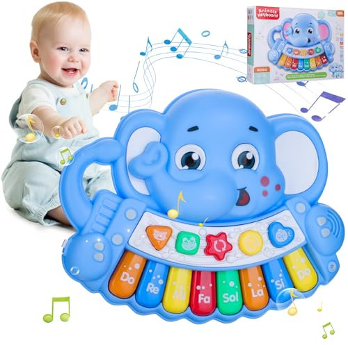 Kairey Juguete de Piano para Bebé, Juguete de Elefante Piano con Luz y Voces de Animales Juguetes Musicales para 18 Meses de Bebé Juguete para Niños Niñas Regalo de Cumpleaños de Navidad