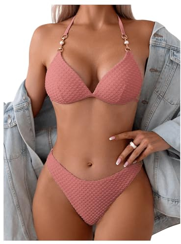 GORGLITTER Neckholder Bikini Damen Set Push Up Triangel Bikini Mit Ketten