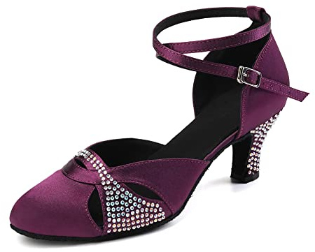 YCALCP Chaussures de Danse Latine Femme Bout Fermé Chaussures Danse de Salon Salsa Bachata avec Strass,YC-L157,Violet,Talon de 7cm,EU 35