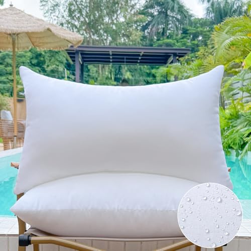 OTPIPCS 30x50 cm Outdoor Kissenfüllungen 2er Set wasserdichte Lendenkissen für Gartenmöbel Sofa & Terrasse Weiße Rechteckkissen mit Premium-Füllung Wetterfest & Dekorativ Couch Cushions