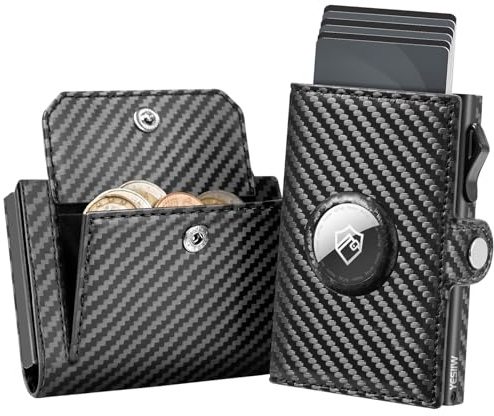 YESIIW Billeteras para Hombre Airtag para Air Tag, RFID Tarjetero, Cartera de Piel Delgada para Hombre Reino Unido, Fibra Carbono