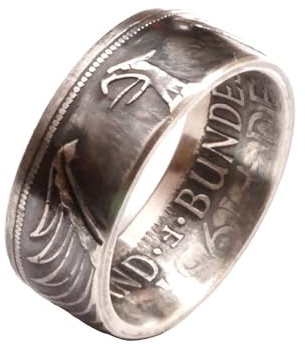 Münzring aus 5 Mark Silbermünze Silberadler Heiermann, 625er Silber, Gr. 52-72 Finish Vintage - inklusive Schmuckbeutel