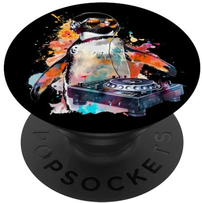 Penguin Music DJ Plattenspieler DJ Pinguin Techno Musikproduzent PopSockets Klebender PopGrip