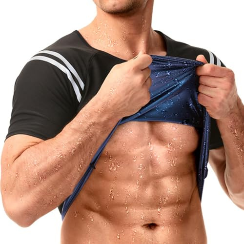 Gilet De Sudation D'entraînement – Chemise De Sauna – Gilet De Sudation De Sauna, Entraînement Facile, Combinaison De Compression Courte pour Homme, T-Shirt De Sport, Chemise De Modelage du Corps, C