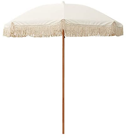Parasol de terrasse portable de 2 m avec frange, protection UV, imperméable, idéal pour l'extérieur, le jardin, la plage, couleur beige, beige, 2.0m/6.5ft