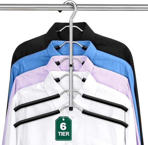 Coat Hangers, ZriEy 6 Tier Folding Non Slip Foam Padded Space Saving Clothes Hangers, Black Metal Coat Racks Adult, Sweater T Shirt Jacket Hanger for Men Women Clothing & Wardrobe Storage