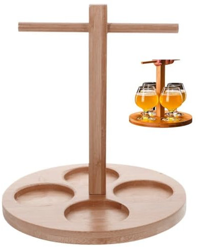 Bandeja Para Servir Vasos De Cerveza Con Degustación De Madera, Bandeja Para Servir Muestras De Vuelos De Cerveza Con 6 Ranuras, Juego De Servir De Vidrio, Bandeja Para Servir Cerveza, Accesorio Para