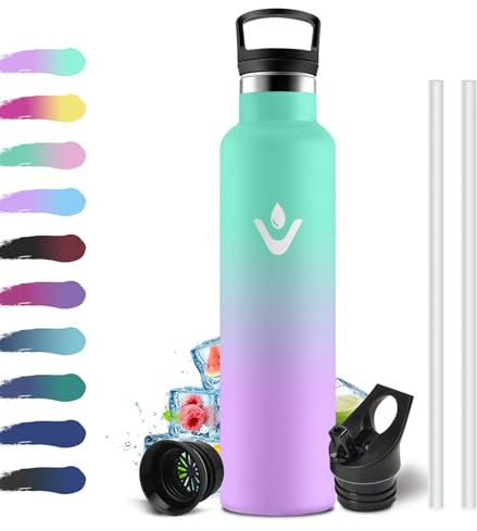 Botella Acero Inoxidable 1 Litro, Cantimplora Termica con Pajita, Botella Térmica con Aislamiento de Doble Pared, sin BPA, Fácil de Limpiar, Termo para Niños & Adultos, Deporte, Bicicleta, Viajes