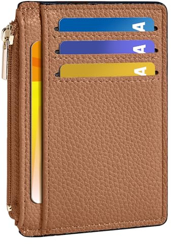 Tipmile Credit Card Holder for Women Slim Minimalist Front Pocket RFID Blocking Wallet Small Compact Card Case with ID Window, Brown