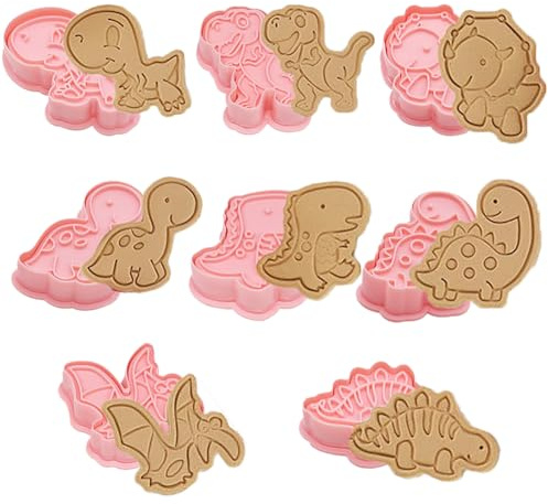 8 cortadores de galletas de dinosaurio, molde de galletas de dibujos animados de dinosaurio utilizado para hacer galletas, galletas de glaseado y pasteles y otras decoraciones