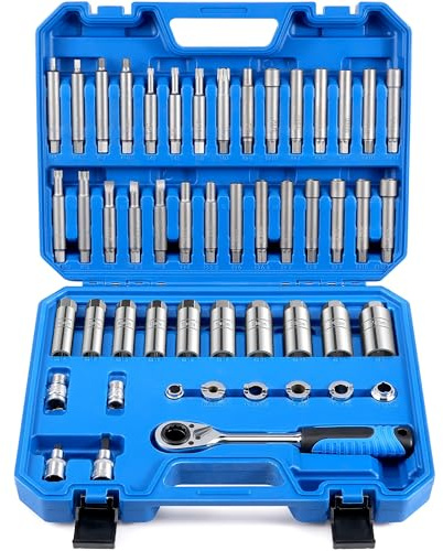 ZOMIYU 50PCS Shock Absorber Socket Strut Nut Socket Set Suspension Strut Top Mount Nut Removal Tool Suspension Strut Spreader Tool with Ratchet Adaptors