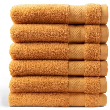 DoubleDry Premium Handtücher Set - 6 Stück 50 X 100 cm Baumwolle - 500 g/m² - Weich & Saugstark - Handtuch Badetuch badehandtücher für Bad und Dusche (Ockergelb)