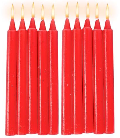 Bougies Coniques - Bougies De Dîner Effilées - Candlestick De Table Sans Gouttière | Pack De 10 Chandeliers D'urgence À Longueur Rouge Et Blanc