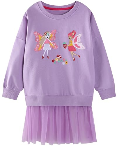 Baogaier Felpa per Bambina, Ragazza Cotone Girocollo Maglione Pullover, Senza Cappuccio Ricamo Applicato Felpe Manica Lunga Maglietta Casual Princess Top Ragazze Sweatshirt 2-7 Anni