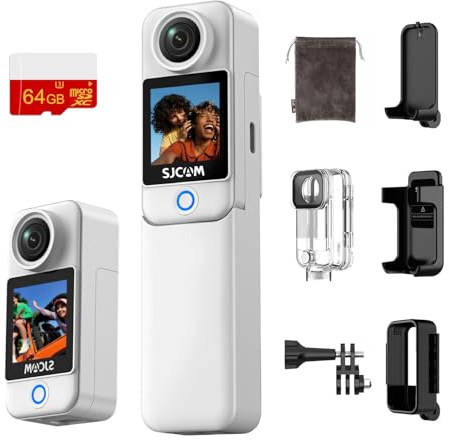 SJCAM C300 4K Pocket Action Camera,7H Power,Dual Touch Screen,170°FOV handheld camera,6-Axis Stabiization POV cam,8x Zoom Wearable Body Cam,3800mAh Vlogging Camera for Live Streaming,64G card