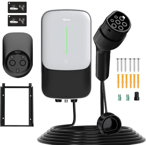 GONEO Wallbox 7kW Stazione di Ricarica 8A-32A OCPP Monofase 230V con cavo da 5m Scheda RFID Protezione IP65 IK10 Controllo Tramite App Wi-Fi Bluetooth Ricarica Programmata