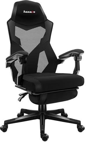huzaro Combat 3.1 Ergonomischer Gamer Stuhl bis 150 kg - Gaming Stuhl | Schreibtischstuhl mit verstellbarer Rückenlehne 135° - Bürostuhl Gaming mit Fußstütze - Mesh - Schwarz