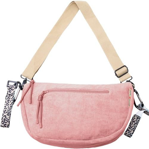 Jubi Skötväska Moon Bag av manchester, rosa – barnvagnsorganisering med barnvagnsfästning, crossbody bag dam, liten skötväska med fack och flaskhållare, axelväska för baby och vardag