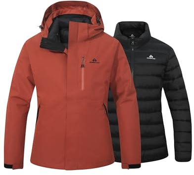 Pioneer Camp Giacca invernale da donna, 3 in 1, da snowboard, resistente alle cadute, altamente traspirante e traspirante, fodera in cotone, Vermilion Red, M